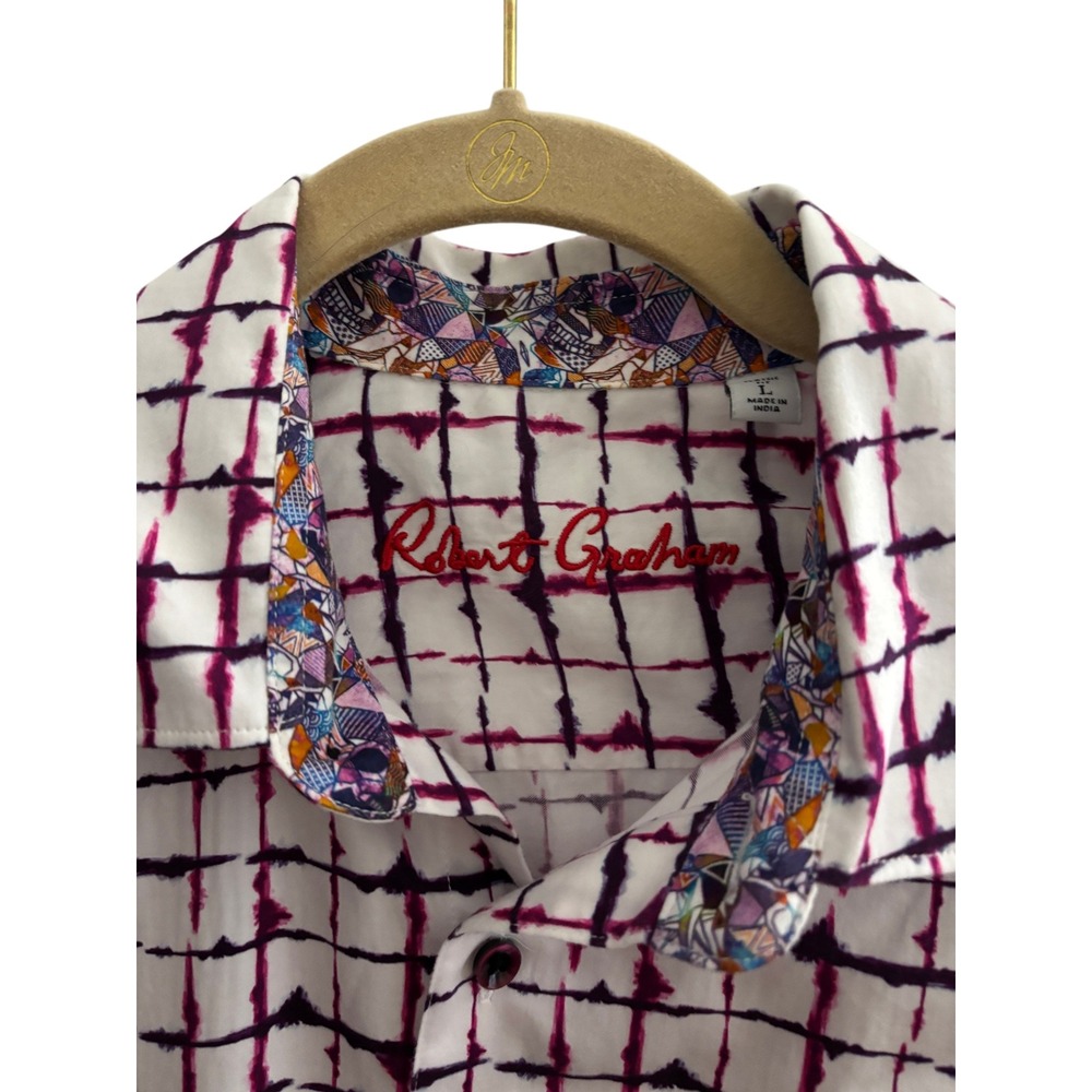 Robert Graham Mens Classic Fit White and Purple Button Down Shirt Large - Picture 3 of 9